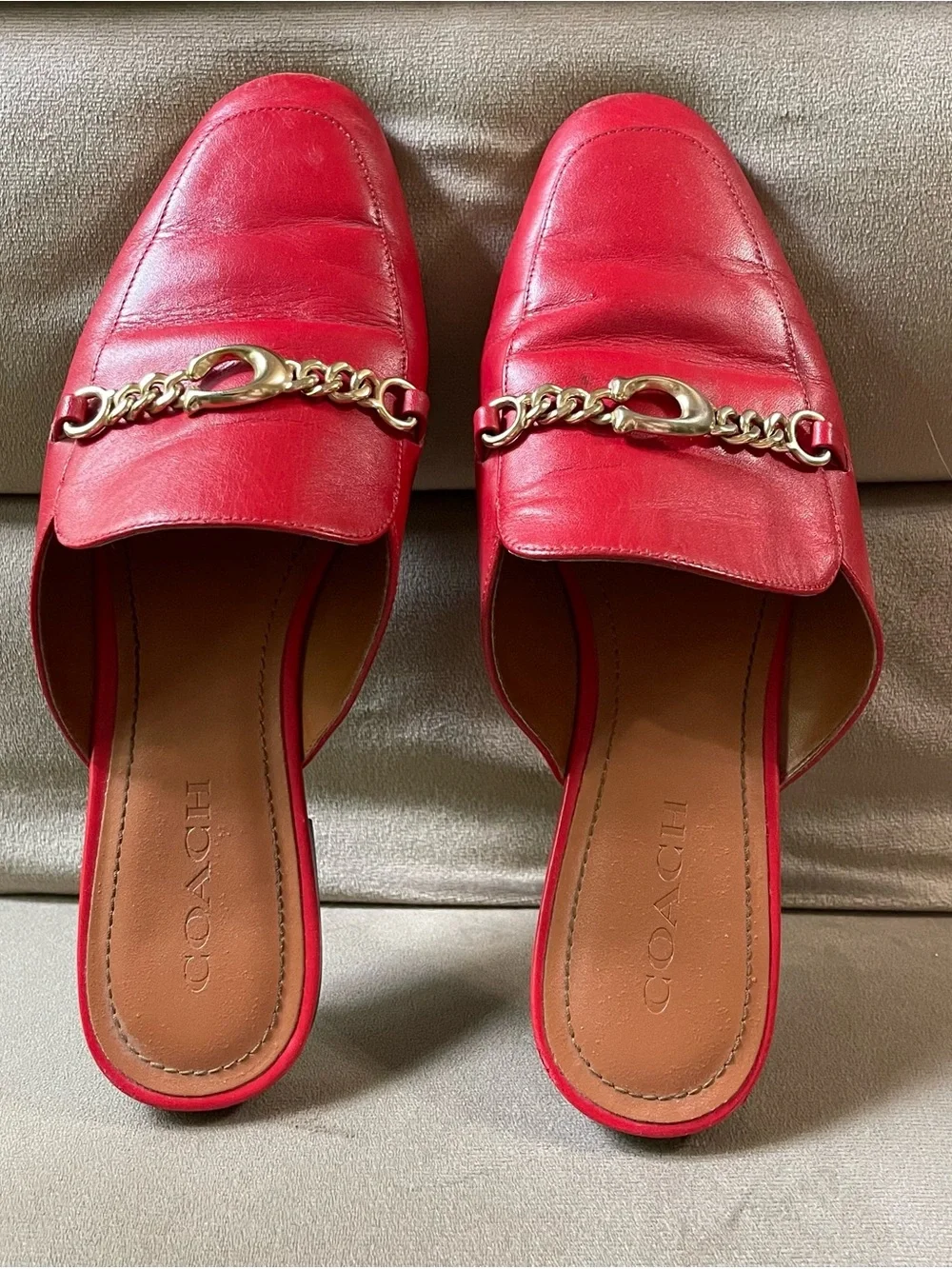 Coach Sofi Red Leather Slides